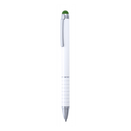 Penna in alluminio bianco con puntatore touch in gomma rossa