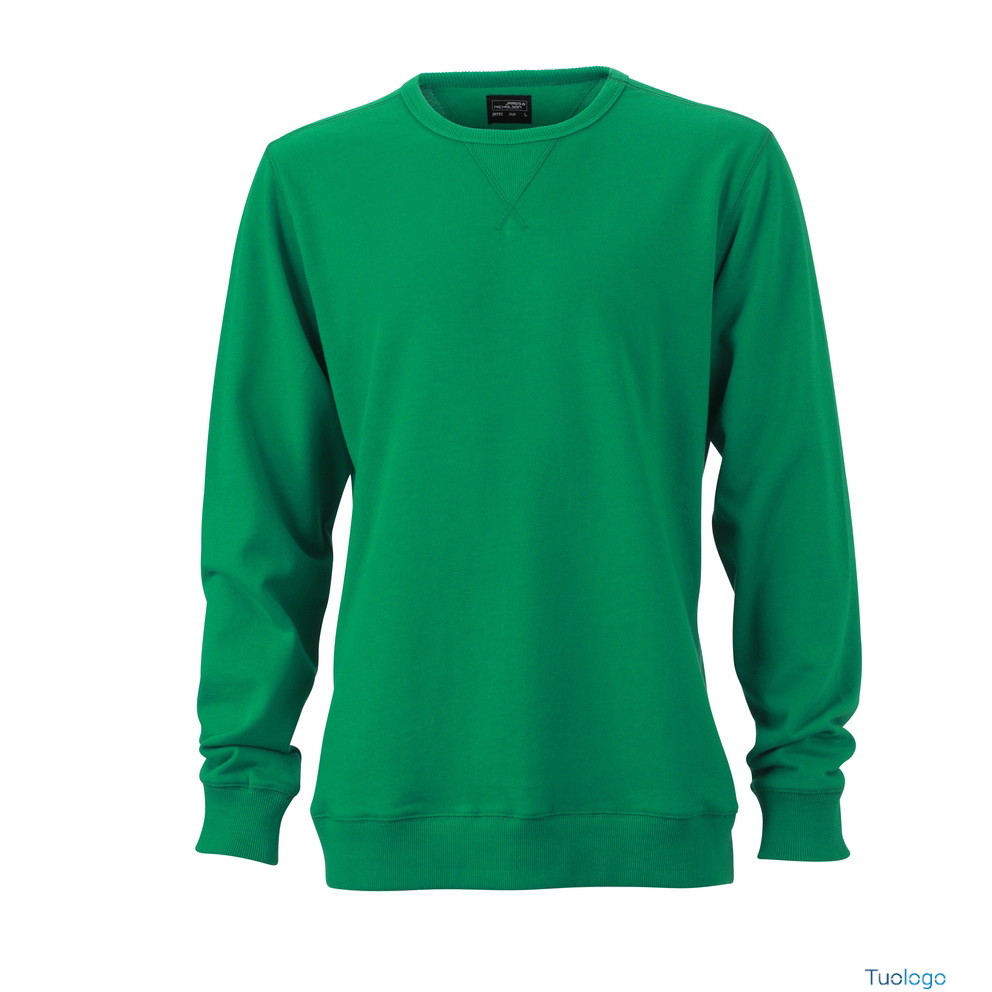 Felpa verde in cotone con cucitura sul girocollo