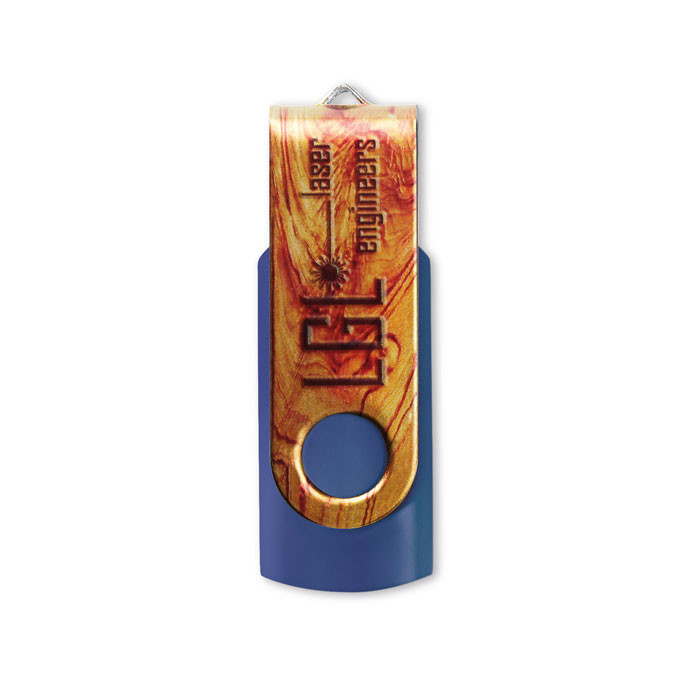 Chiavetta usb viola con chiusura protettiva in metallo con logo