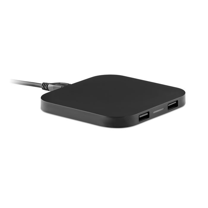 Caricatore nero wireless con due porte usb