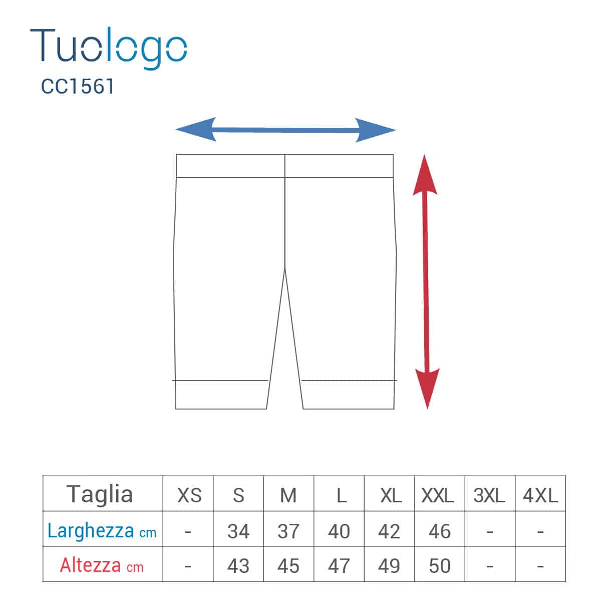 Tabella taglia altezza e larghezza