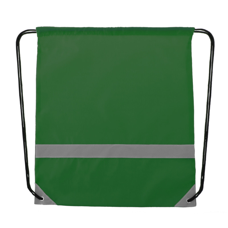Zainetto in poliestere verde con striscia catarinfrangente e laccetti