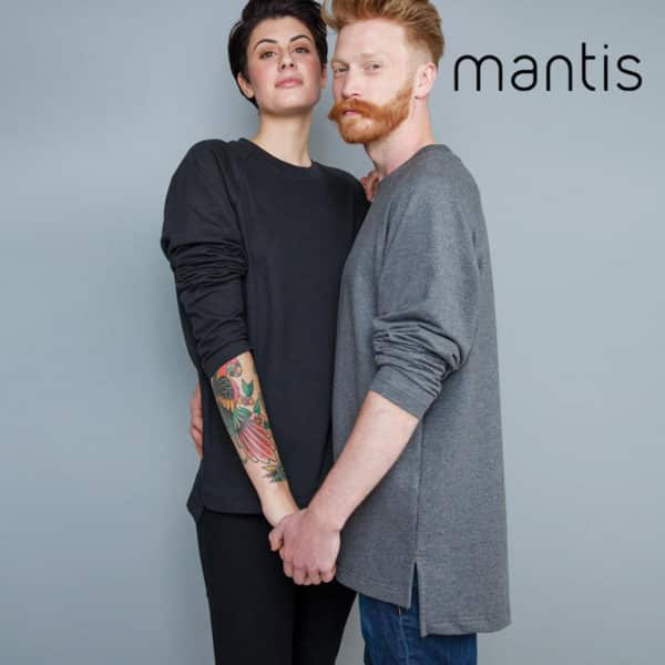 Uomo e donna con felpa nera e grigia in cotone con girocollo