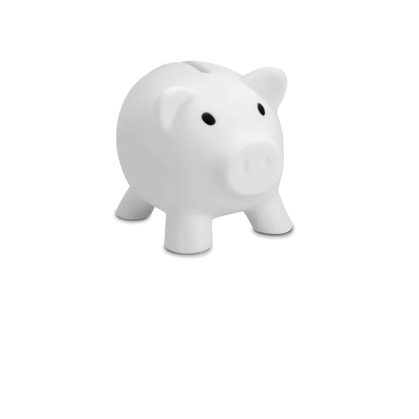 Maialino salvadanaio in pvc bianco con tappo in abs