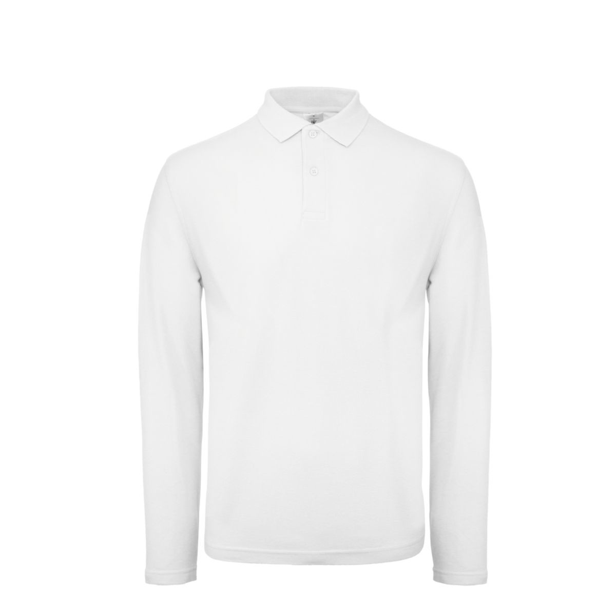 Polo bianca uomo manica lunga su sfondo bianco