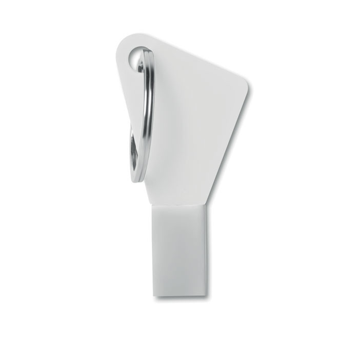 Chiavetta usb bianca a forma di chiave con portachiavi