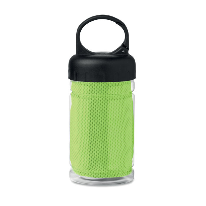 Borraccia in pet trasparente con tappo con asciugamano in microfibra verde