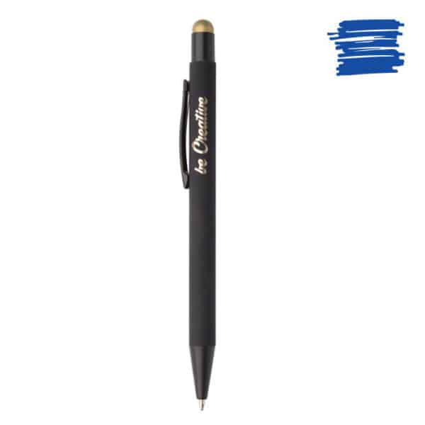 Penna a sfera in alluminio nero con rifinitura gommata e puntatore touch
