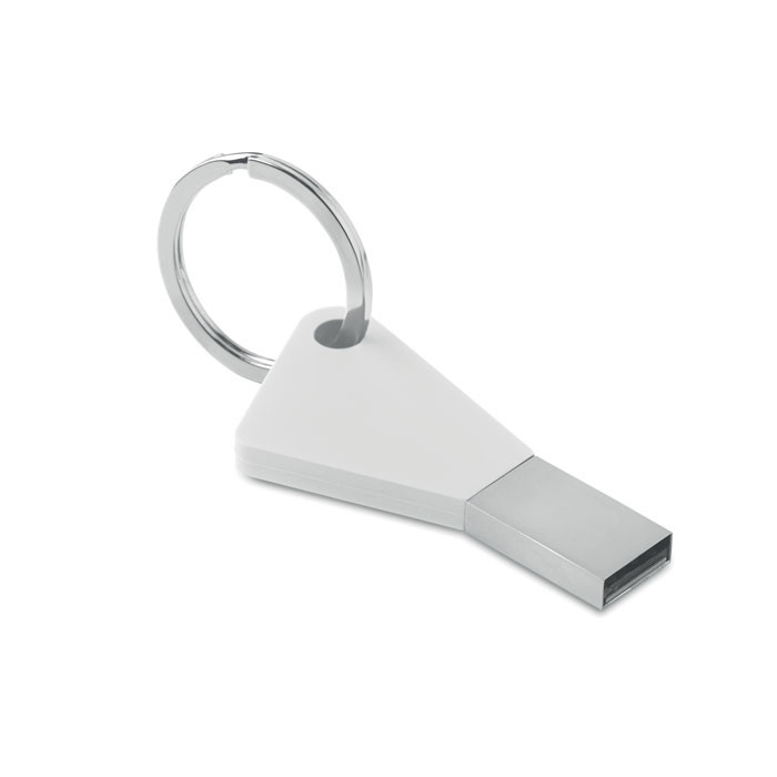Chiavetta usb bianca a forma di chiave con portachiavi