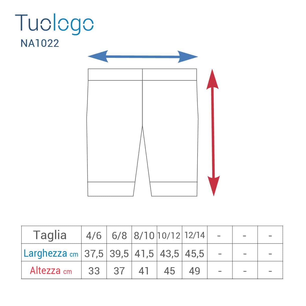 Tabella taglia altezza e larghezza