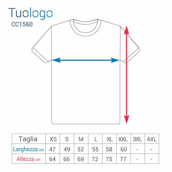 Schema delle misure delle taglie in cm delle tshirt in poliestere