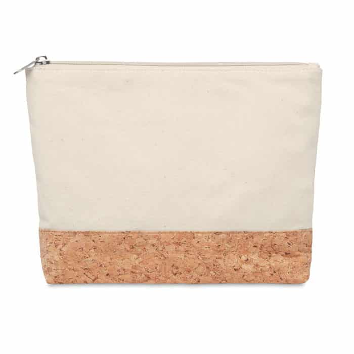 Trousse in cotone bianco con dettagli in sughero