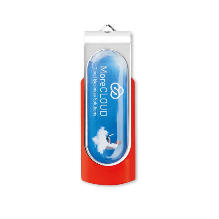 Chiavetta usb rossa con chiusura protettiva in metallo con logo