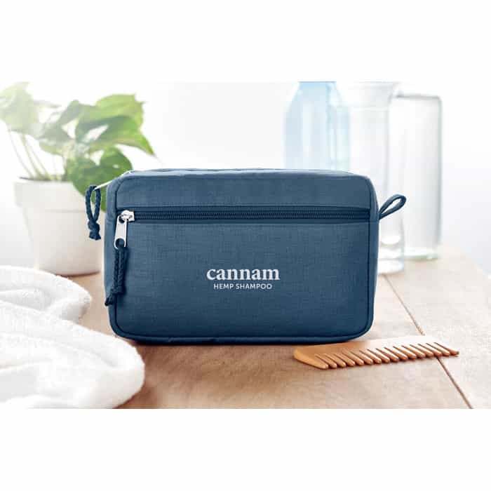 Trousse azzurro in canapa con logo