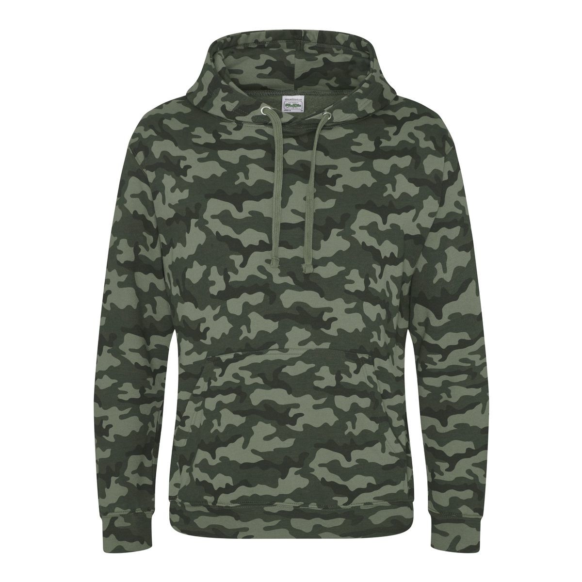 Felpa color militare in cotone con cappuccio e tascone per auricolari