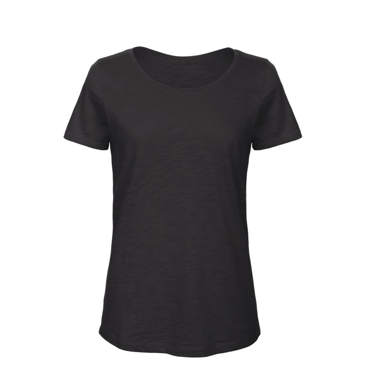 Tshirt nera in cotone con girocollo e texture slub striata