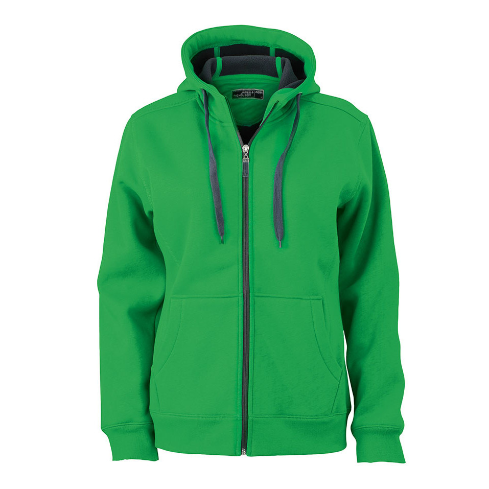 Felpa verde con interno nero con cappuccio, zip, cordino e tasche a marsupio