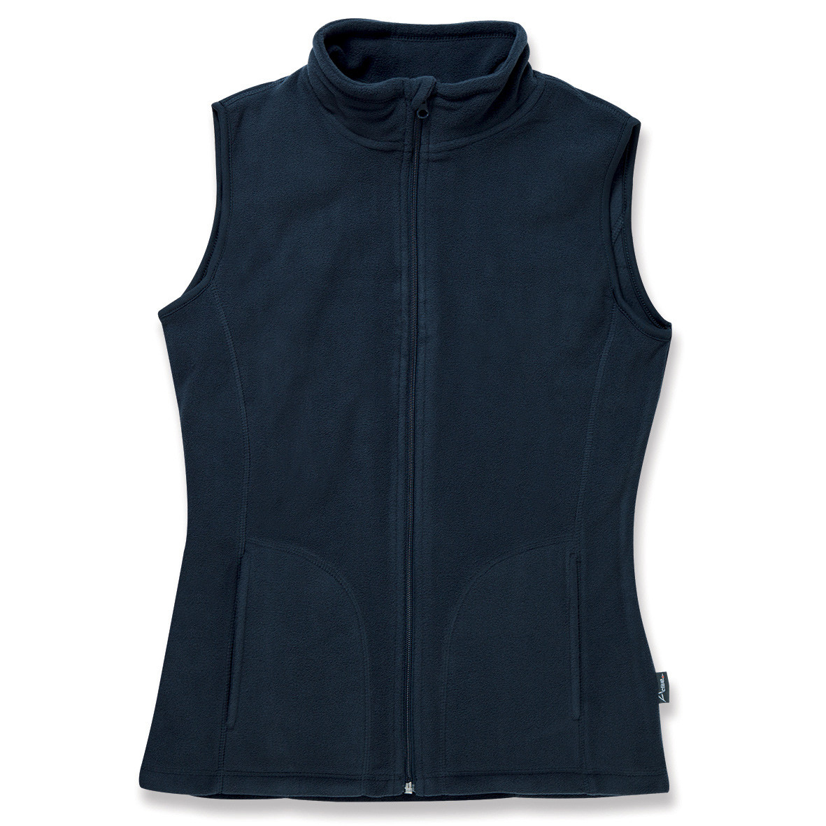 Gilet da donna blu scuro 100% poliestere con collo alto con zip e tasche frontali