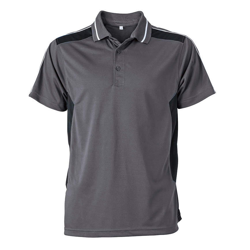 Polo manica corta grigio antracite con inserti contrasto neri