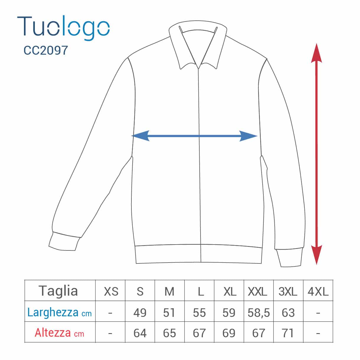 Tabella taglia altezza e larghezza