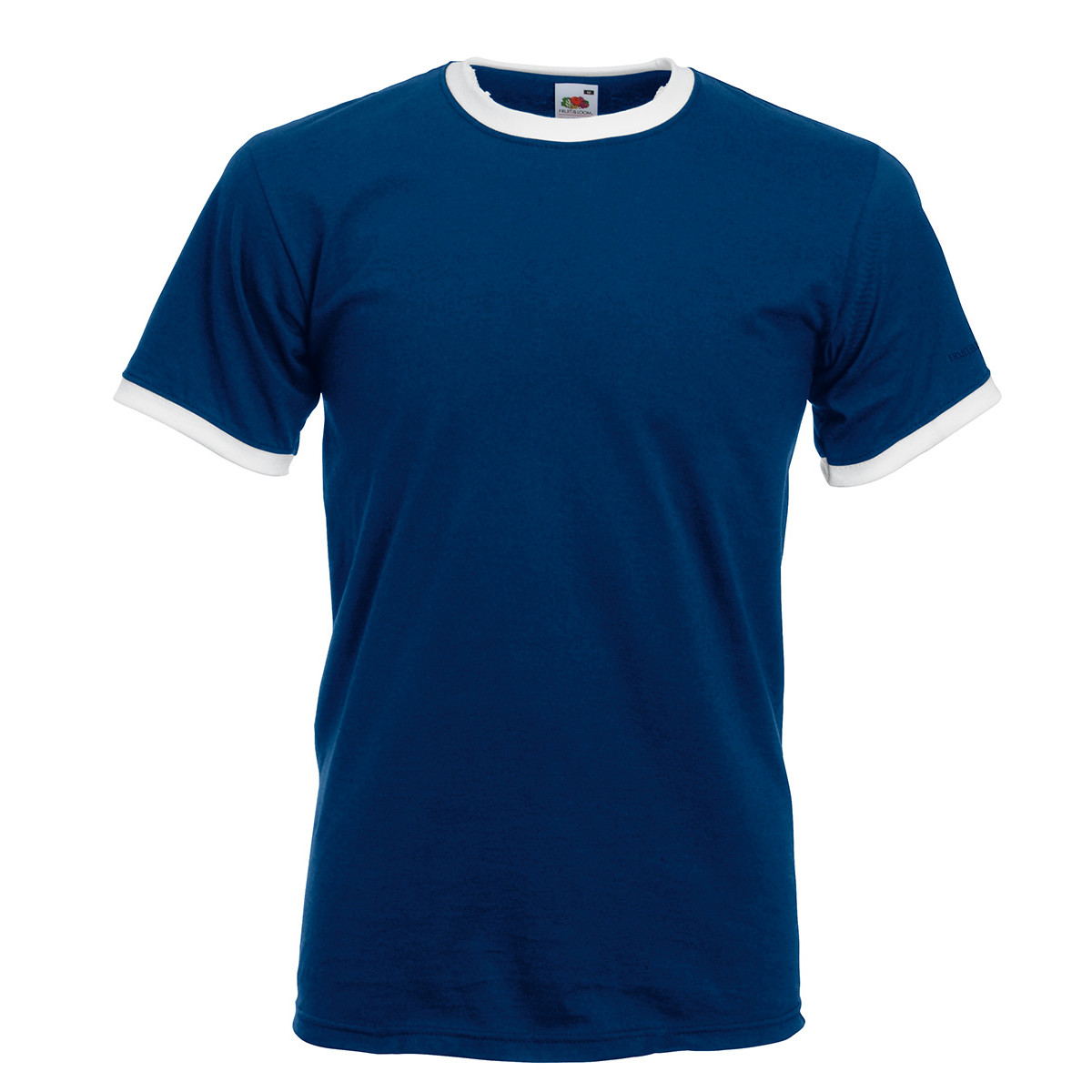 Tshirt manica corta blu con girocollo e giromanica bianca 100% cotone