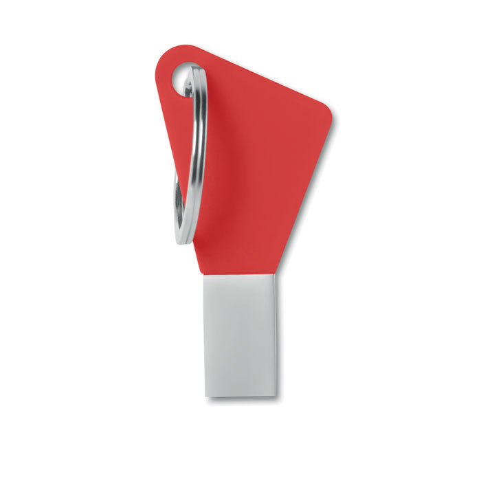 Chiavetta usb rossa a forma di chiave con portachiavi