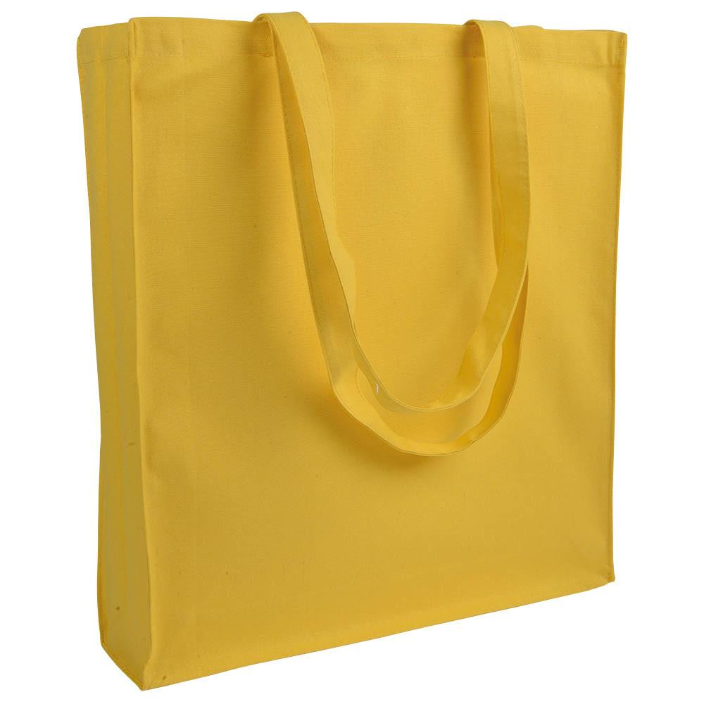 Shopper in cotone giallo con manici lunghi e soffietto
