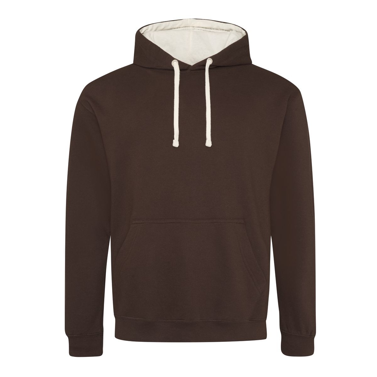 Felpa marrone con interno bianco con tascone e cappuccio