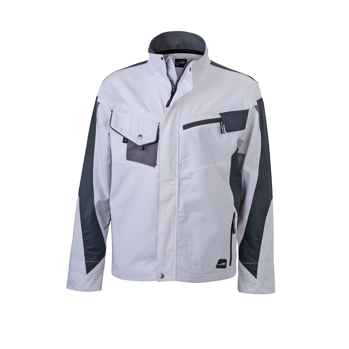 Giacca bianca con dettagli riflettenti, colletto rigido e rinforzo su spalle