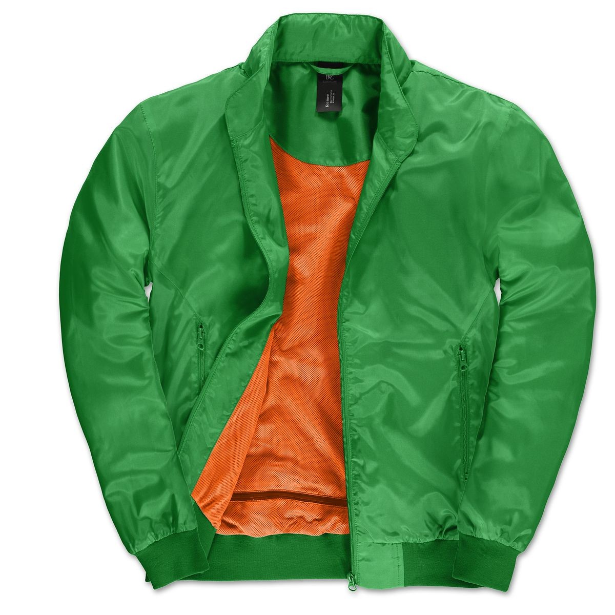 Giacca verde interno arancione traspirante con cappuccio e tasche con zip 100% poliestere