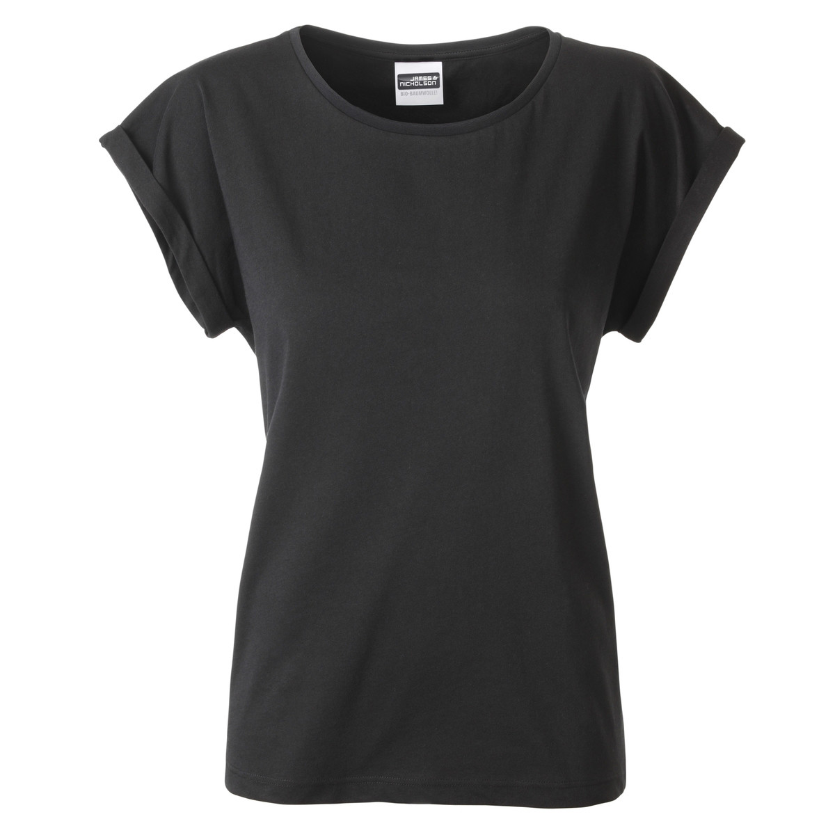 Tshirt donna maniche corte nera con giromaniche arrotolate