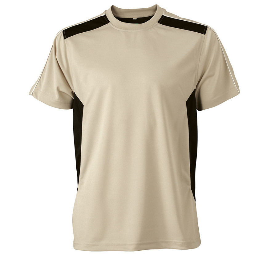 Tshirt traspirante manica corta beige con inserti contrasto neri