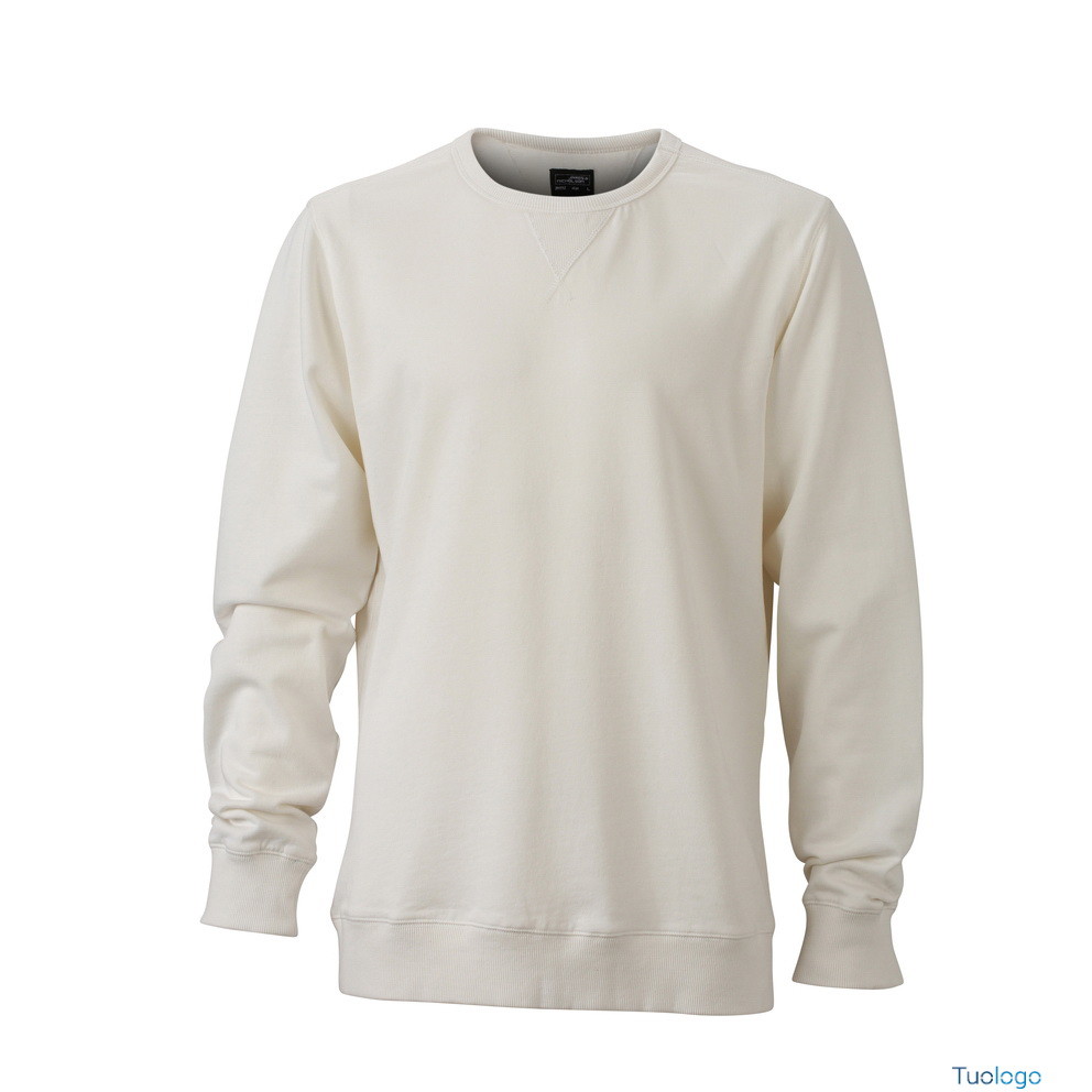 Felpa bianca in cotone con cucitura sul girocollo