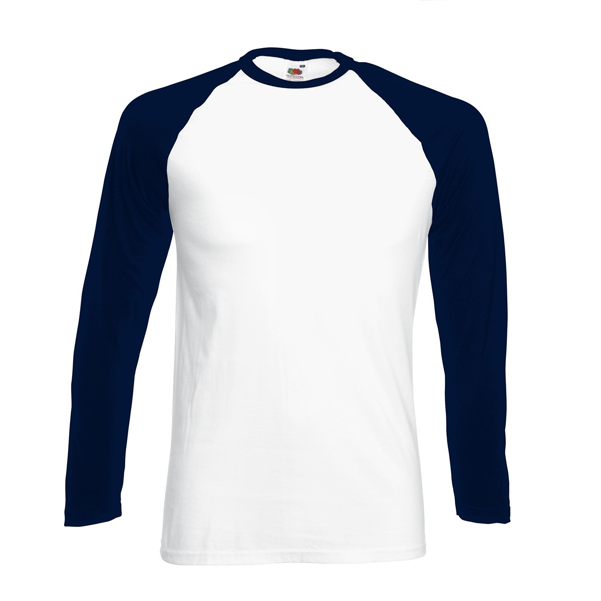Tshirt unisex in cotone manica lunga e girocollo di colore bianco con maniche blu suro