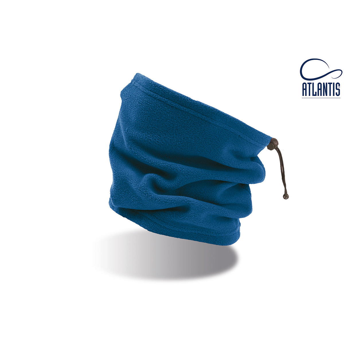 Fascia di pile blu royal con cordino nero su sfondo bianco