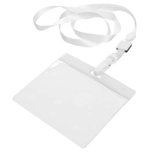 Laccetto portabadge bianco in poliestere con bustina in pvc