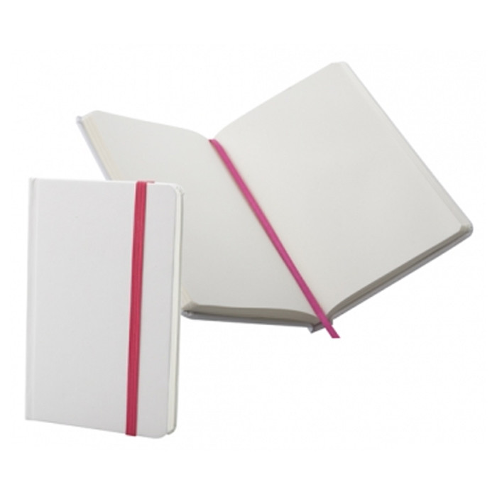 Blocnotes in cartone bianco con elastico rosa e verde