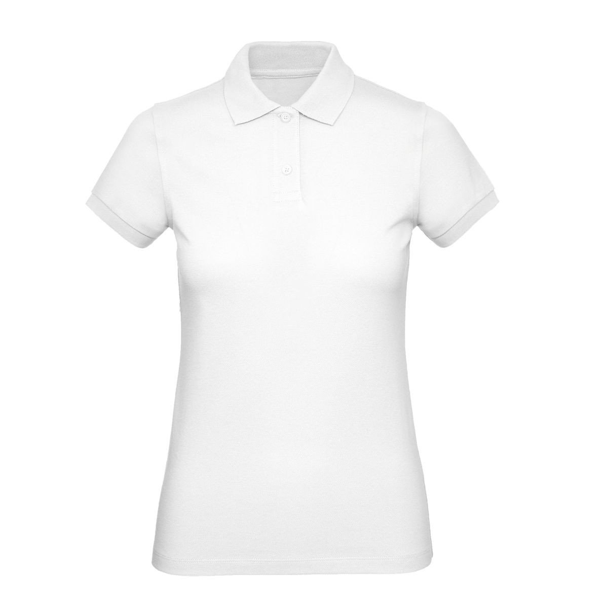 Polo donna bianca manica corta con 2 bottoni su sfondo bianco