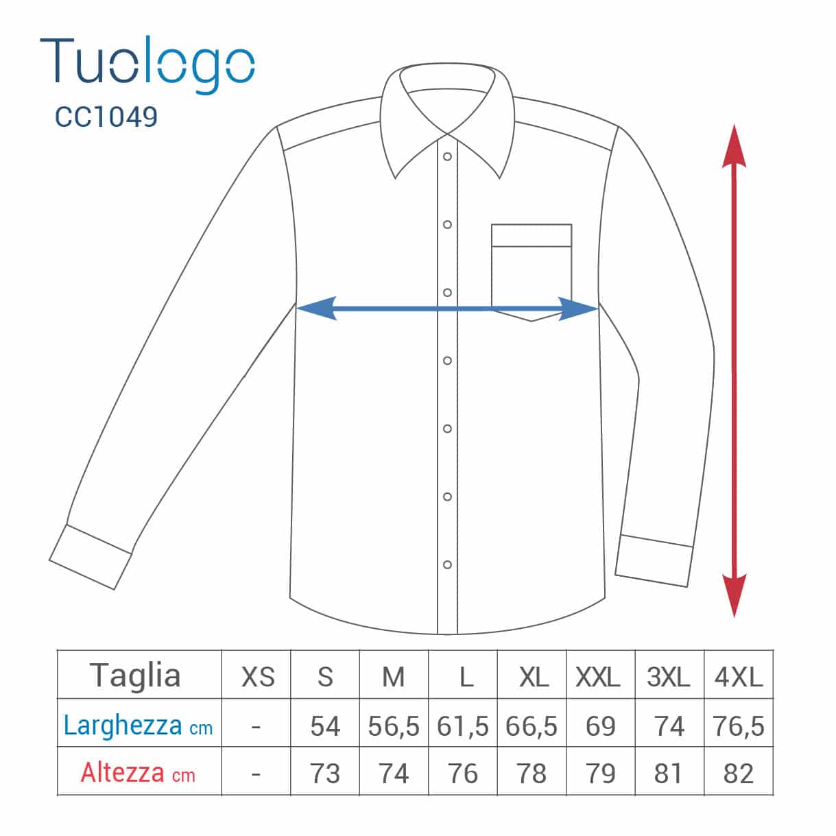 Tabella taglie larghezza e altezza