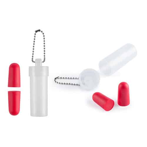 Tappi per le orecchie rossi in eva con custodia di plastica trasparente