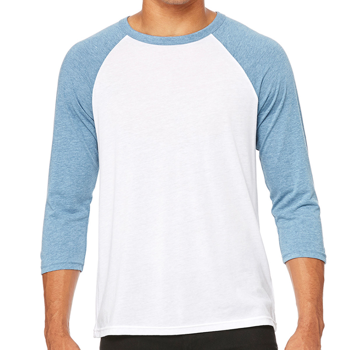 Maglia unisex con maniche 3/4 azzurra e bianca