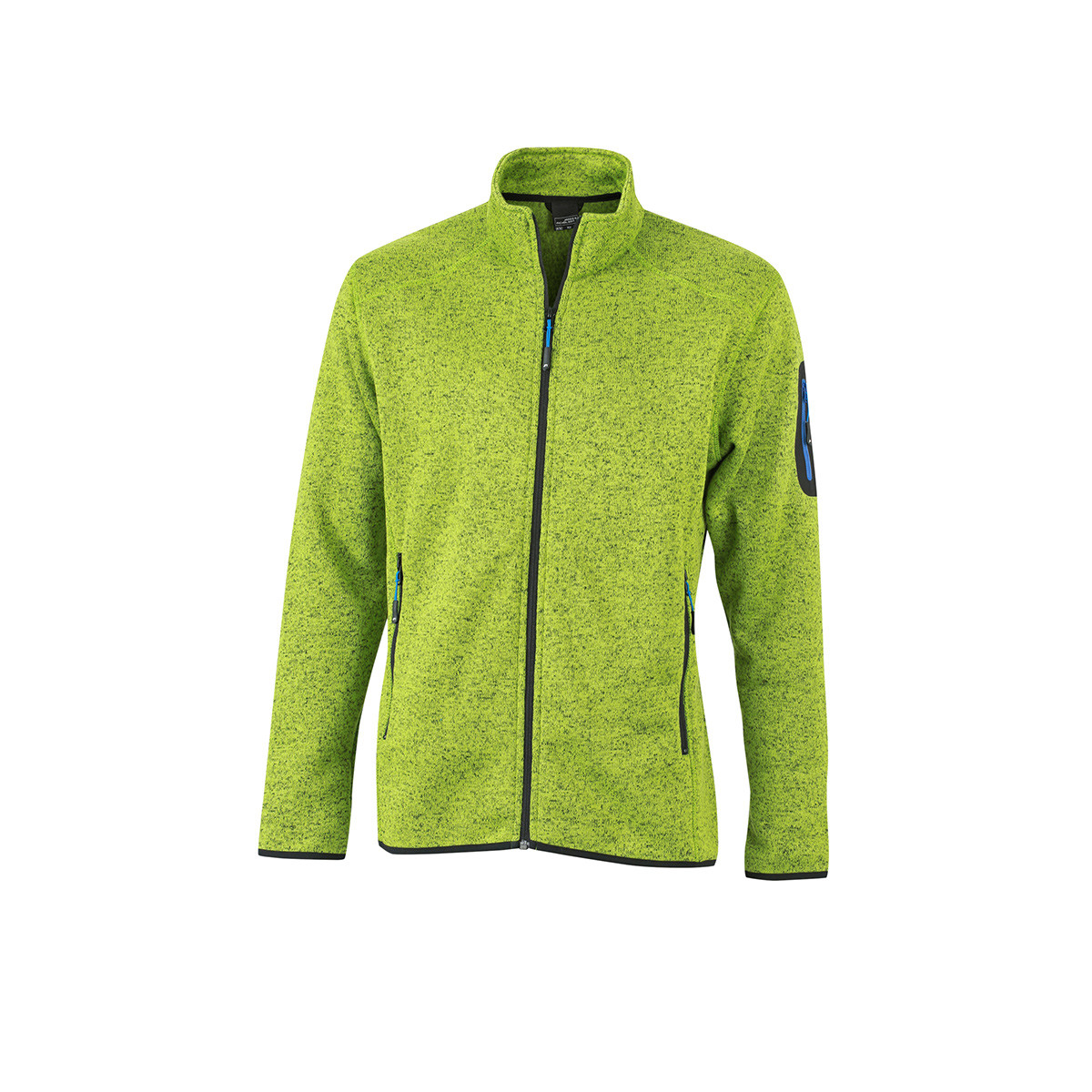 Pile con zip melange kiwi blu royal, tasca su manica e tasche laterali contrasto