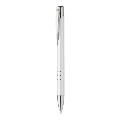 Penna a sfera in alluminio bianco con punta e clip cromati