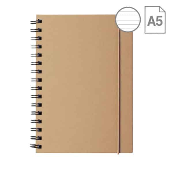 Bloc notes a spirale con copertina in cartoncino riciclato ed elastico in gomma