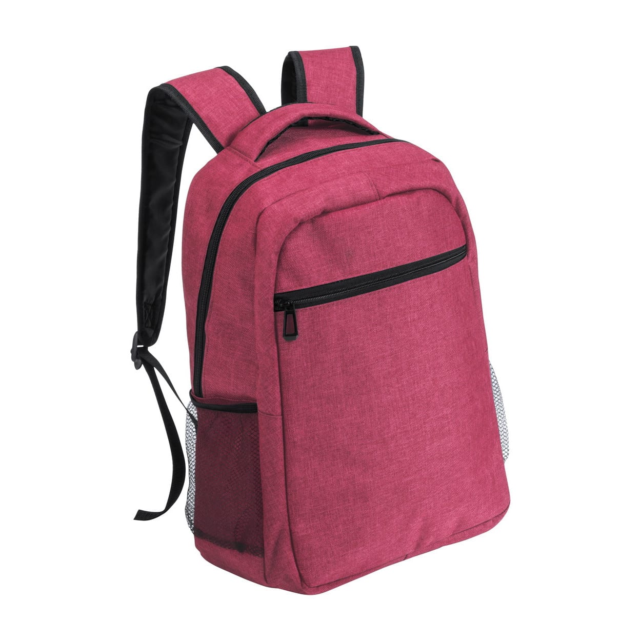 Zaino porta computer rosa in poliestere con schienale imbottito e tasche laterali in rete