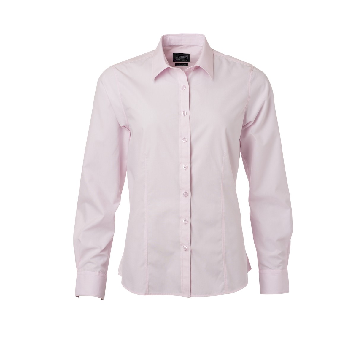 Camicia da donna manica lunga rosa con bottoni in tinta