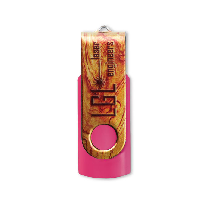 Chiavetta usb rosa con chiusura protettiva in metallo con logo
