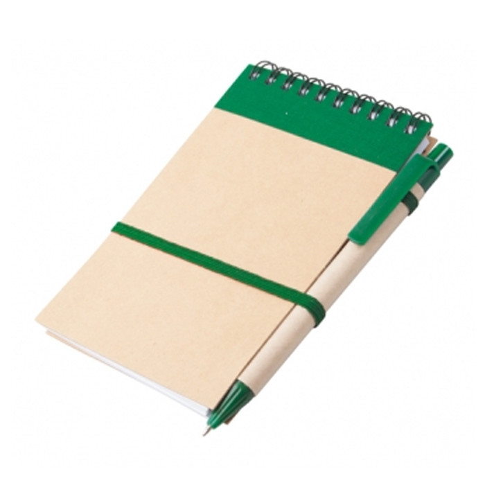 Blocnotes verde con spirale e penna