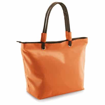 Borsa mare arancione con manici tubolari e laccetti tira zip
