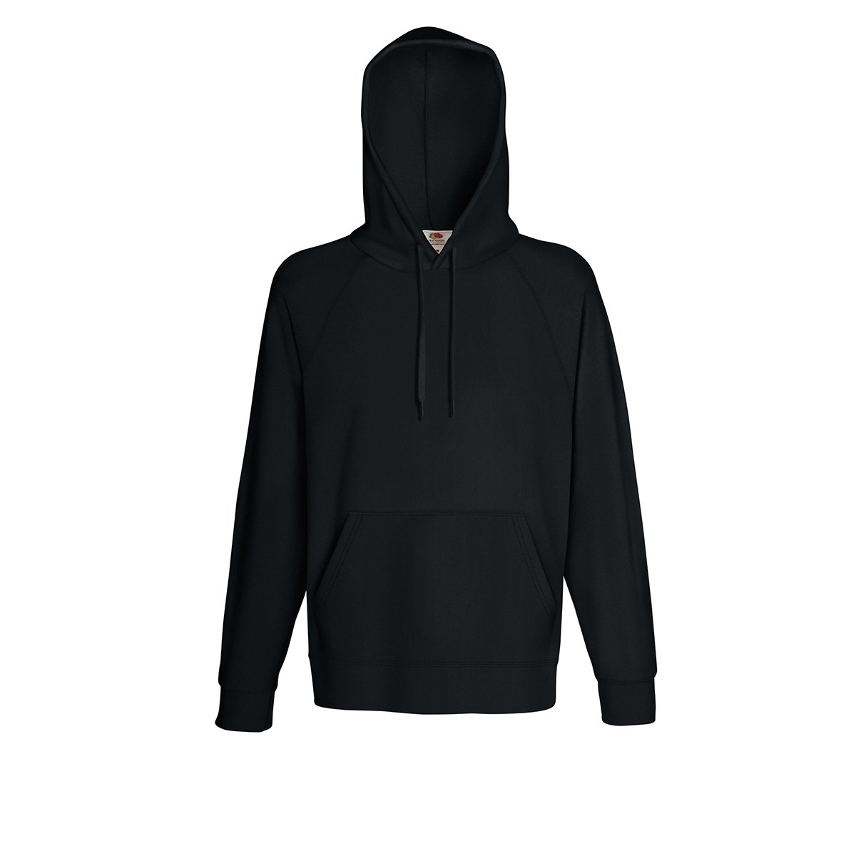 Felpa da uomo in cotone nera con cappuccio, tascone e cordini